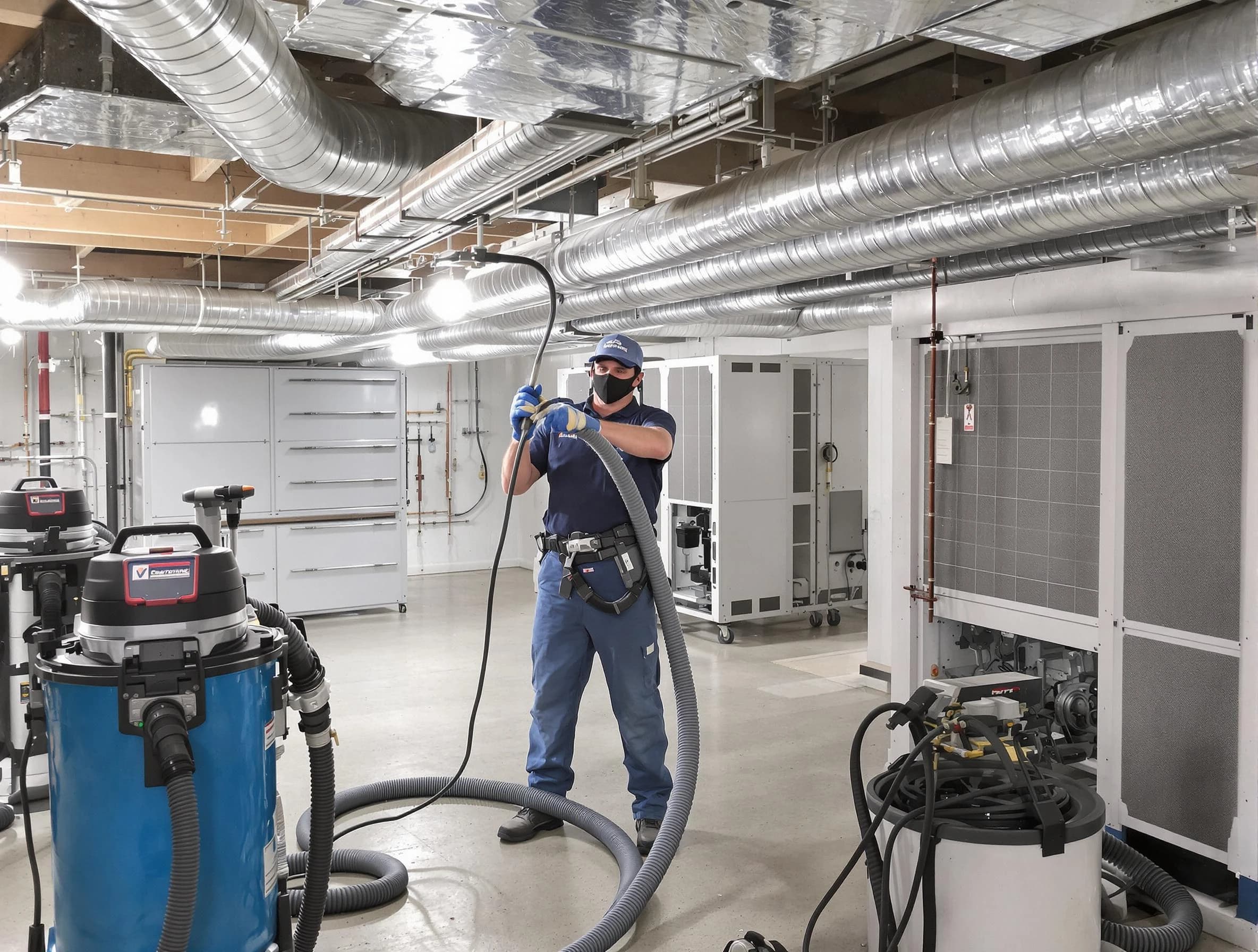 Santa Ana Air Duct Cleaning specialist performing thorough central air duct cleaning for improved system efficiency in Santa Ana