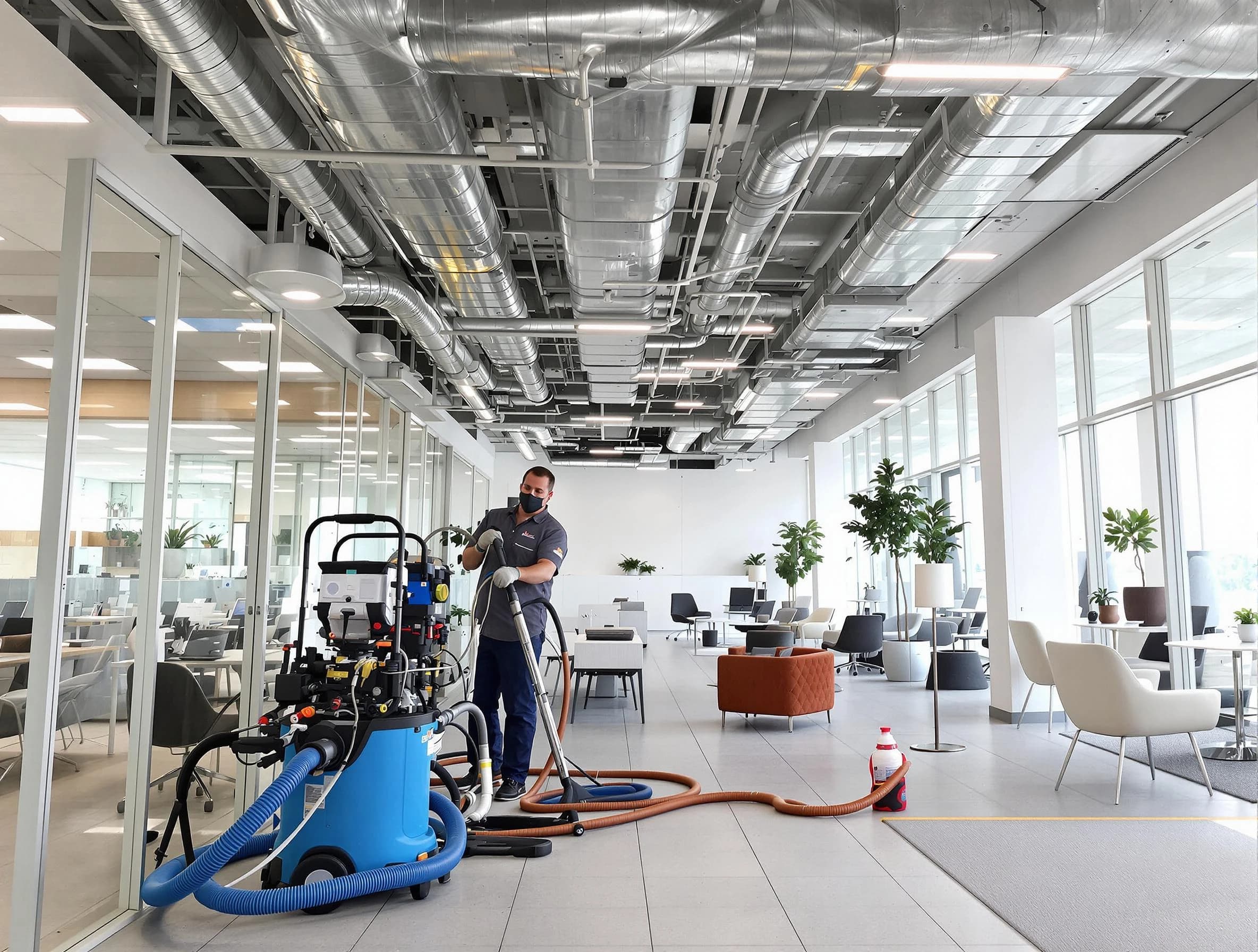 Santa Ana Air Duct Cleaning team conducting comprehensive commercial duct cleaning at a business location in Santa Ana