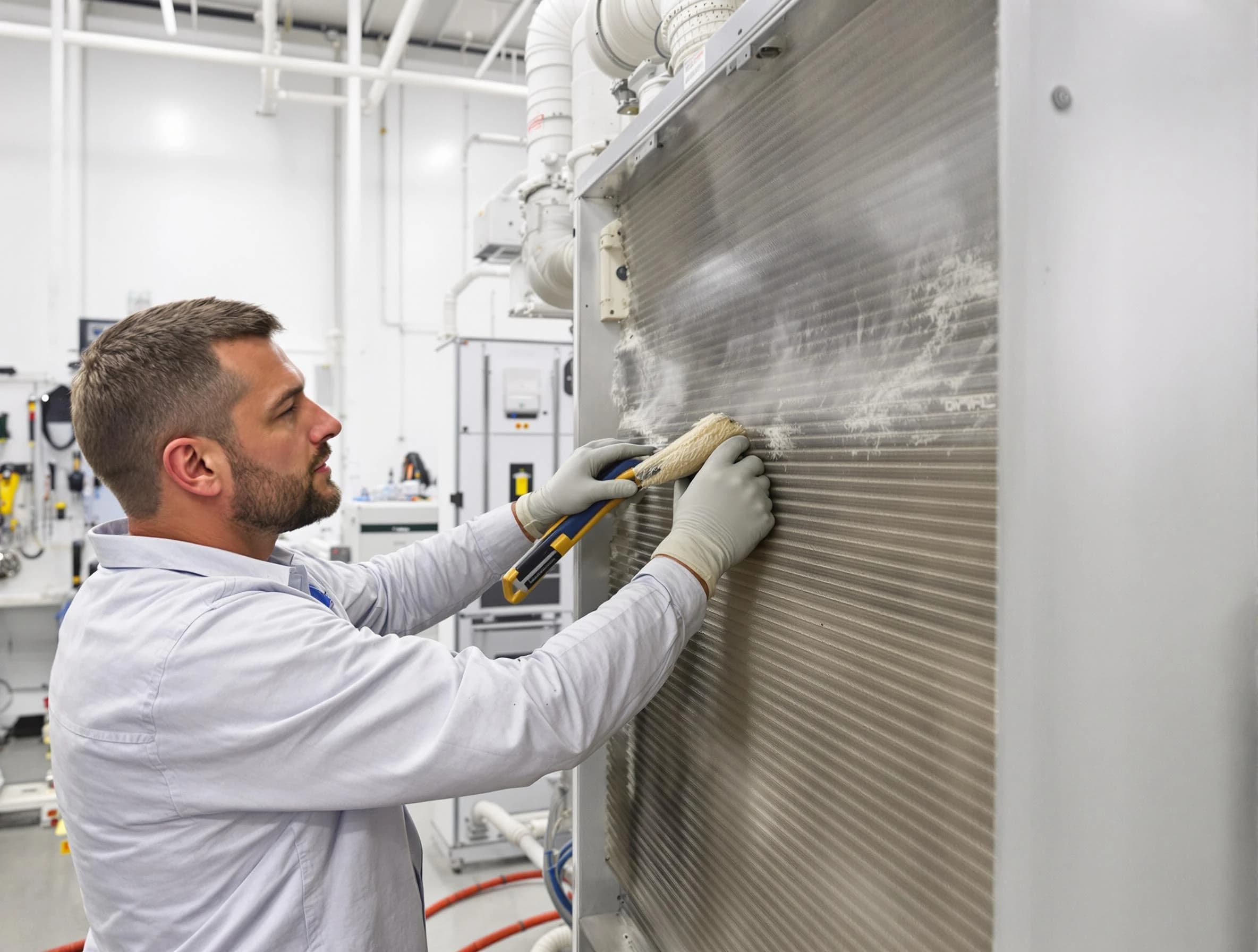 Santa Ana Air Duct Cleaning technician performing precision commercial coil cleaning at a Santa Ana business
