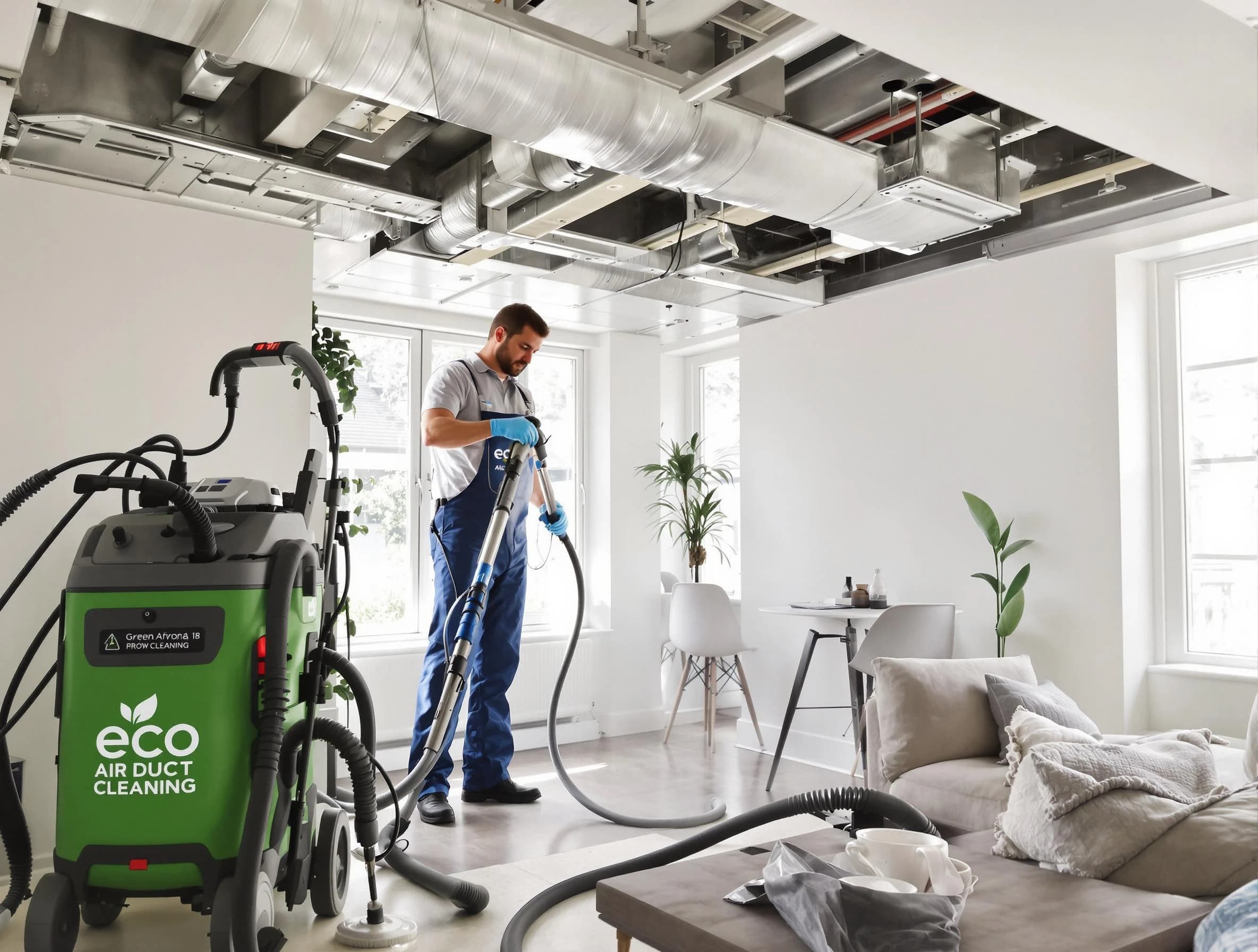 Santa Ana Air Duct Cleaning technician performing eco-friendly duct cleaning using sustainable methods in Santa Ana