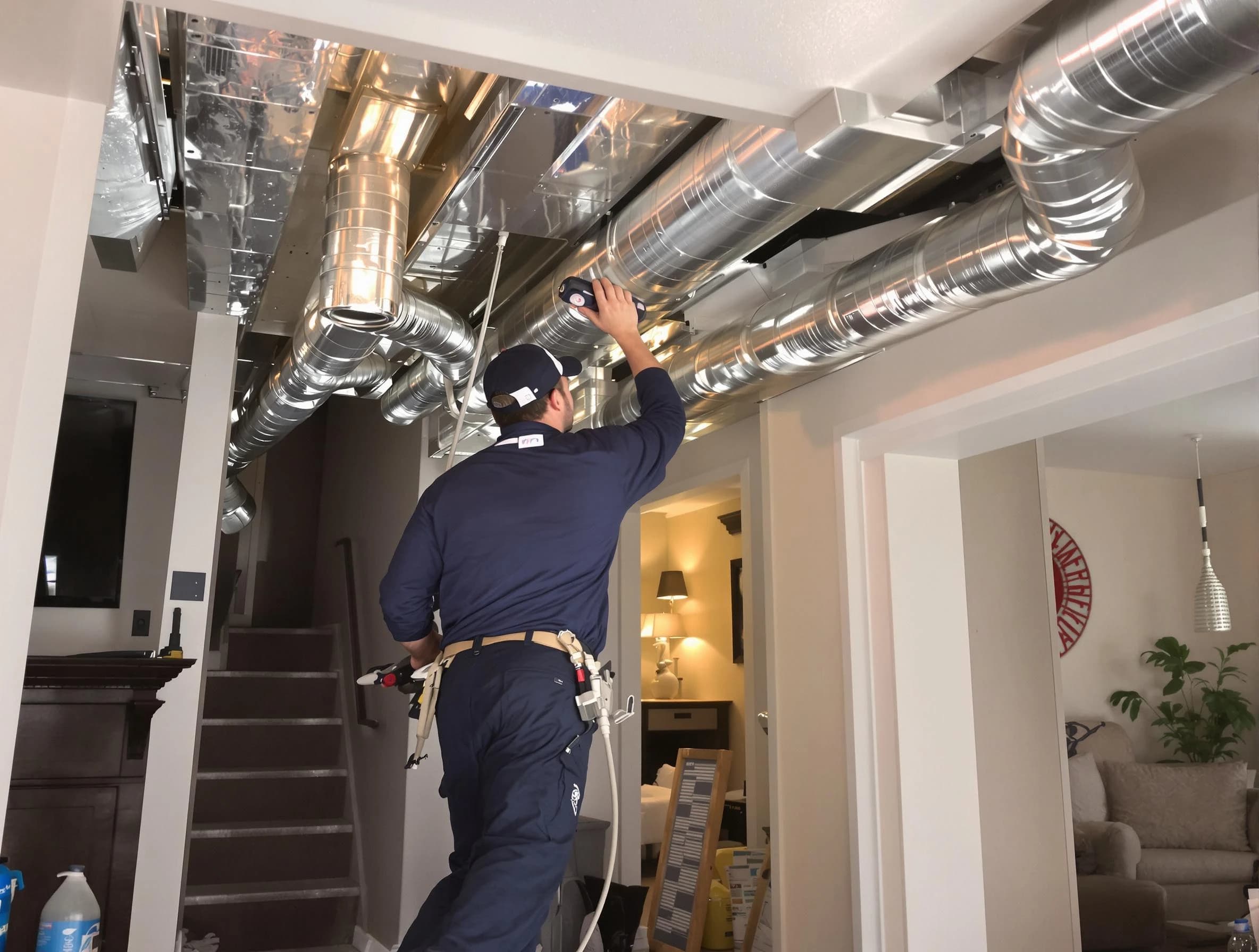 Santa Ana Air Duct Cleaning expert performing specialized duct cleaning in a mobile home in Santa Ana