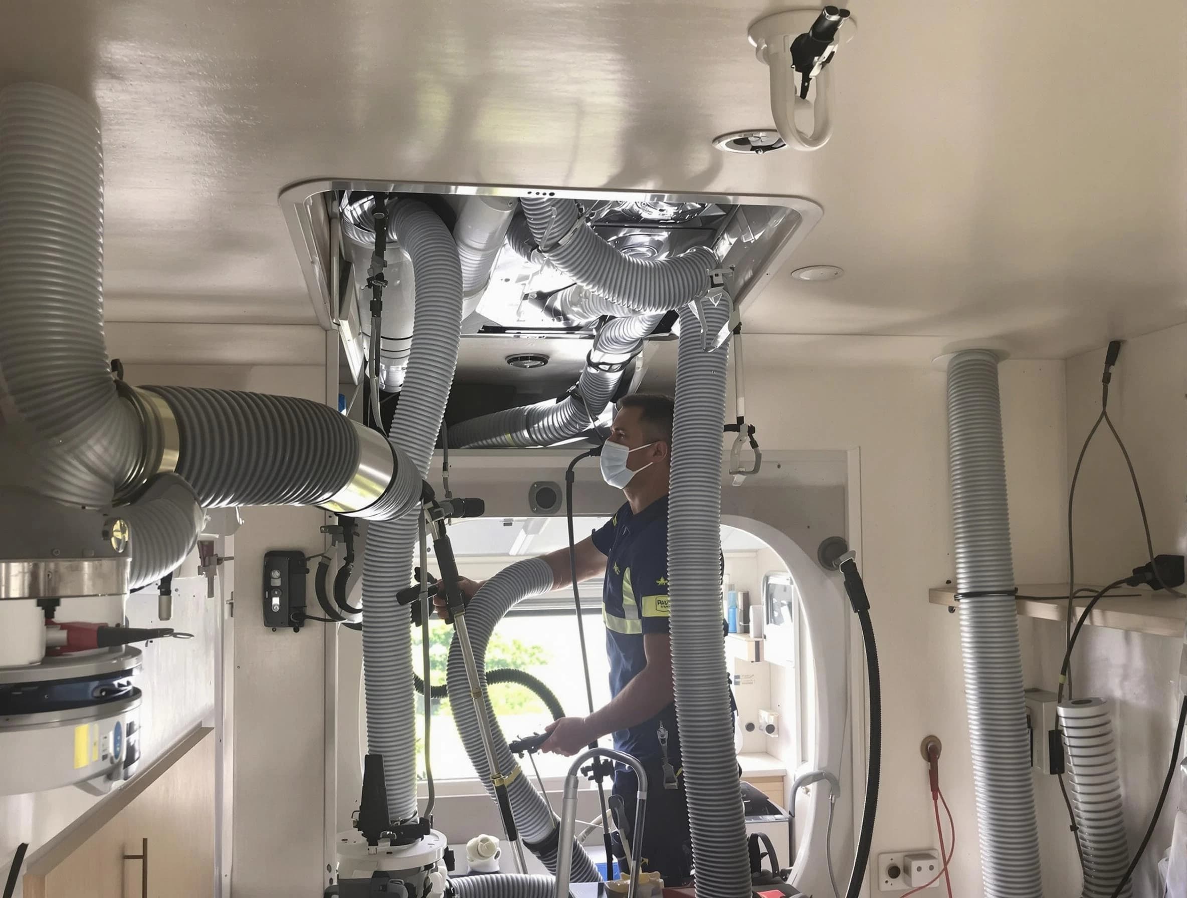 Santa Ana Air Duct Cleaning specialist performing precise mobile home duct cleaning in Santa Ana