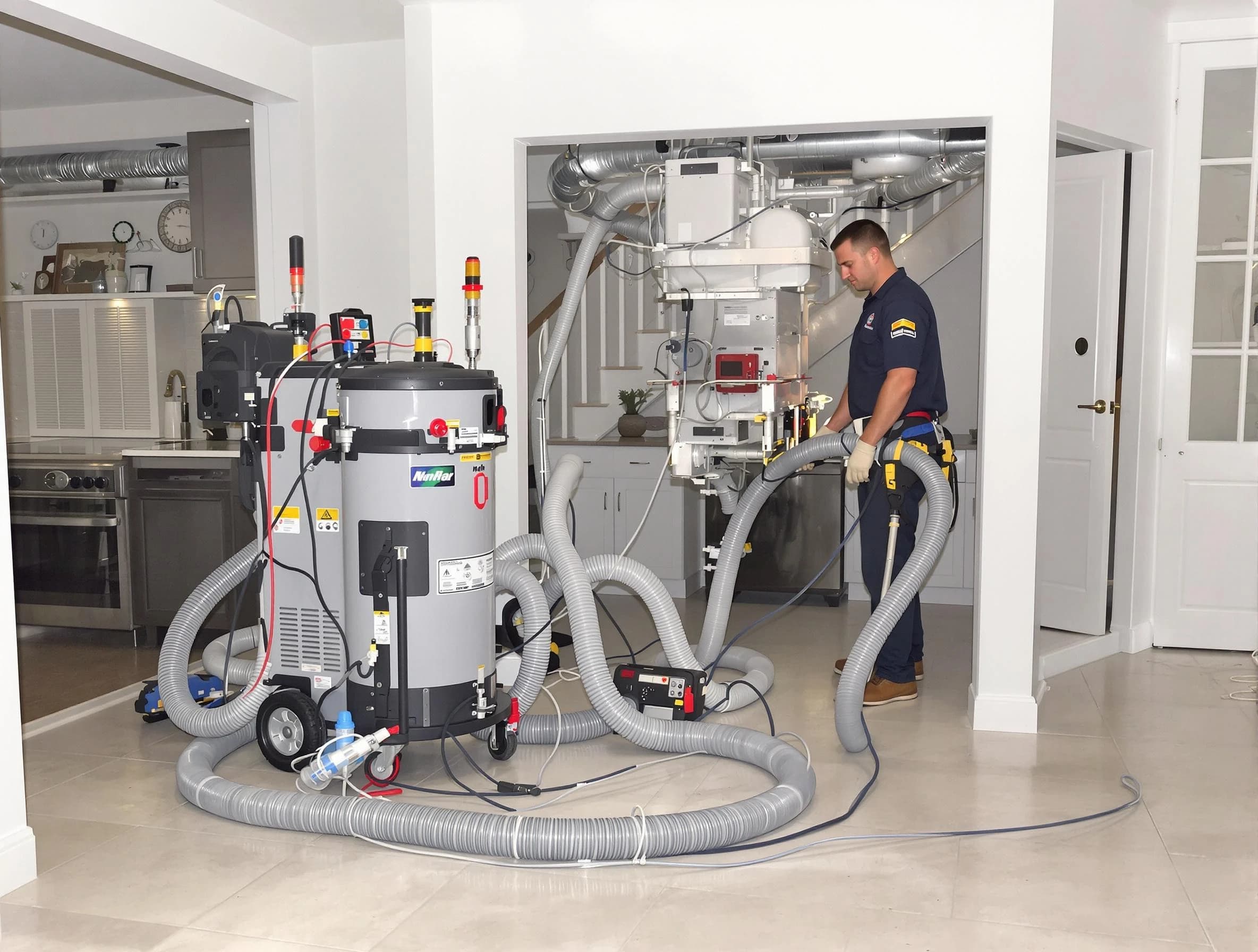 Santa Ana Air Duct Cleaning technician operating negative pressure cleaning equipment for thorough duct maintenance in Santa Ana
