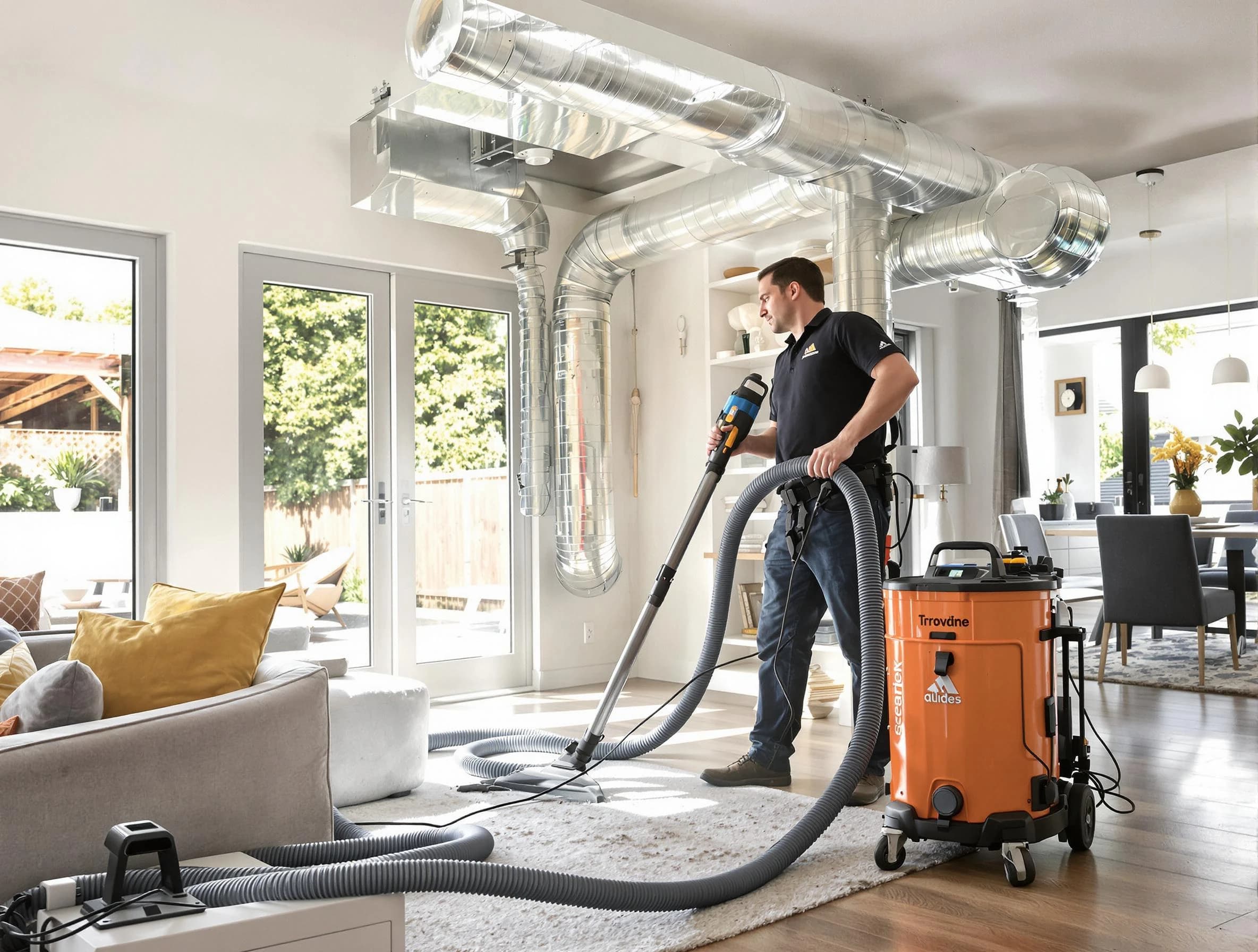 Santa Ana Air Duct Cleaning specialist performing thorough residential duct cleaning using advanced equipment in Santa Ana