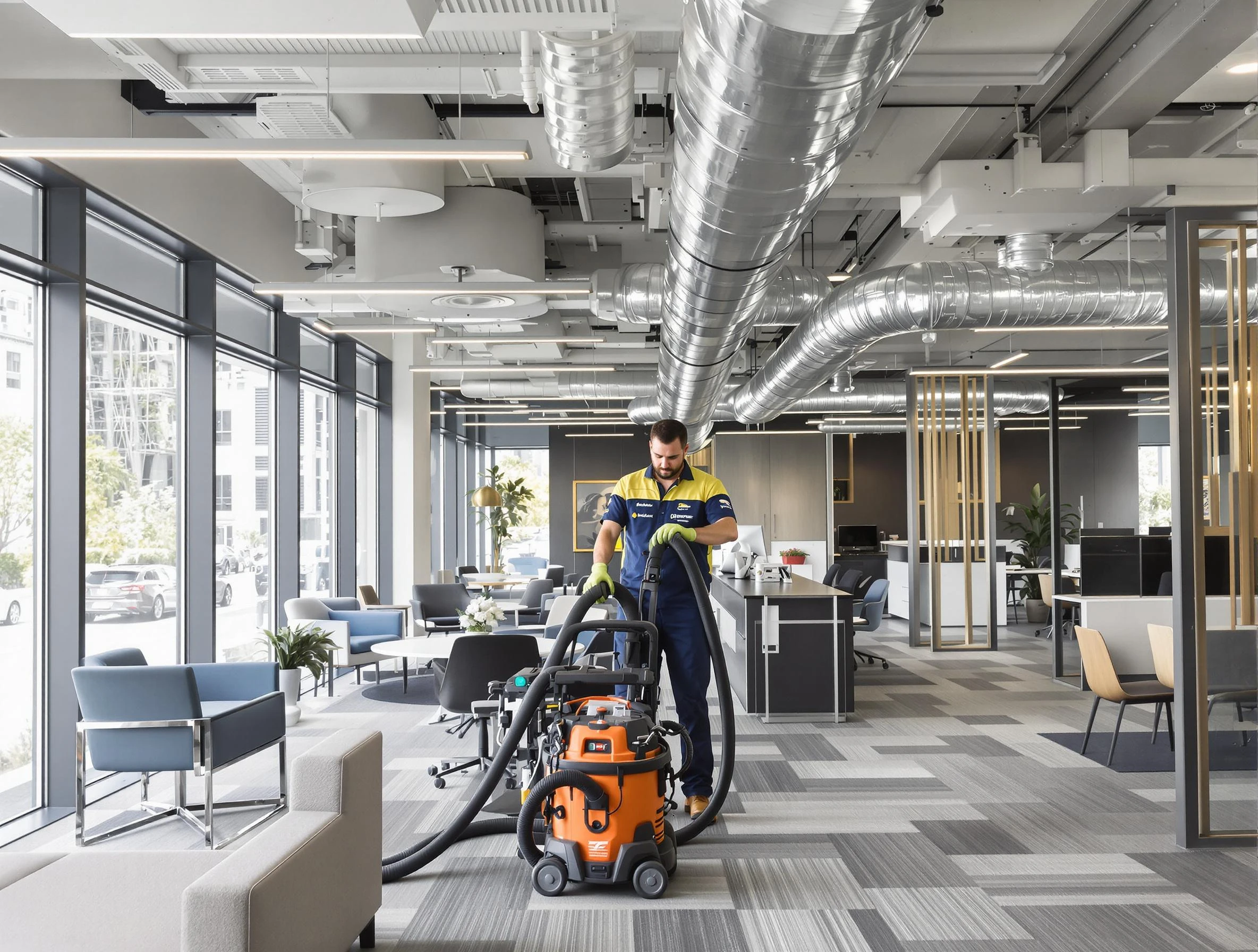 Santa Ana Air Duct Cleaning team performing thorough commercial duct cleaning at a Santa Ana business center